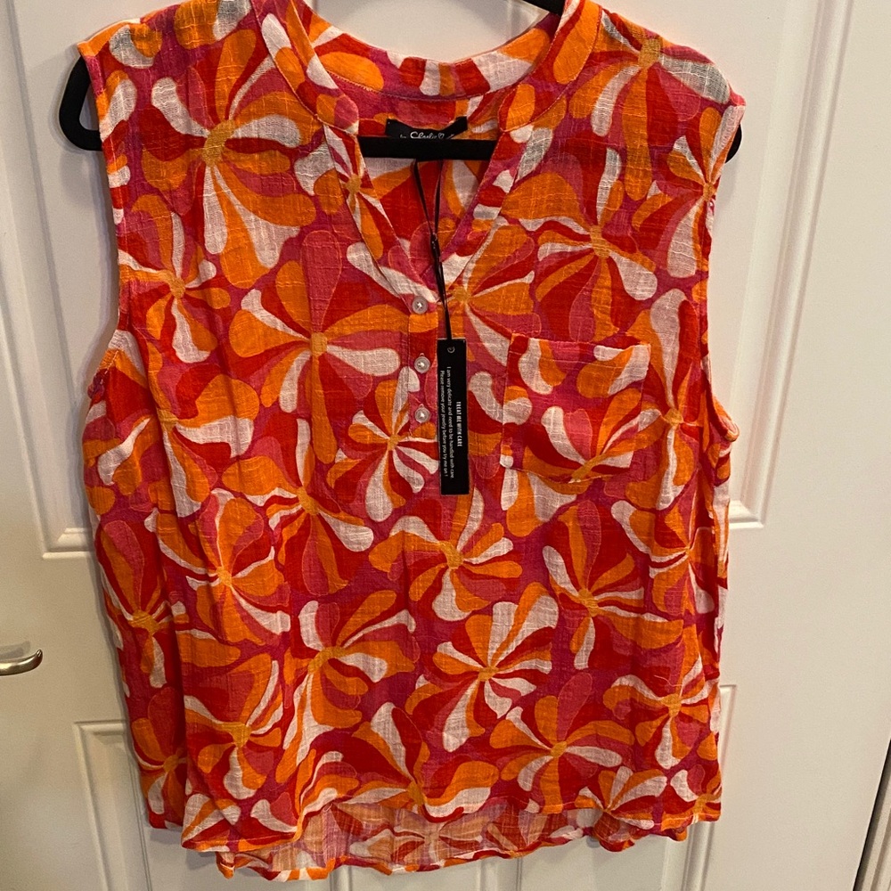 CHARLIE B Vibrant Orange, Pink and White Floral Top